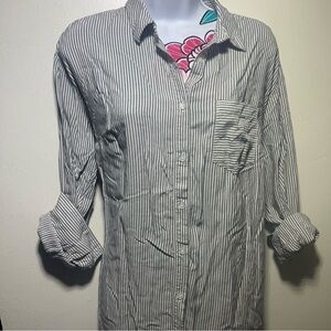 A New Day White Striped Button Down Shirt Sleeves Rolled Up